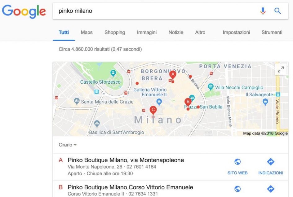 pinko boutiques milano da google