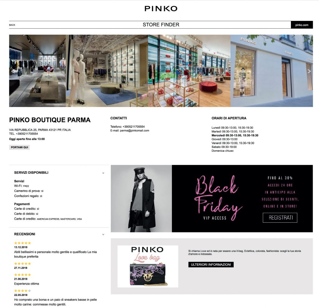 pinko boutique parma store locator retail tune