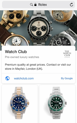 Google annuncio Shopping Vetrina orologi